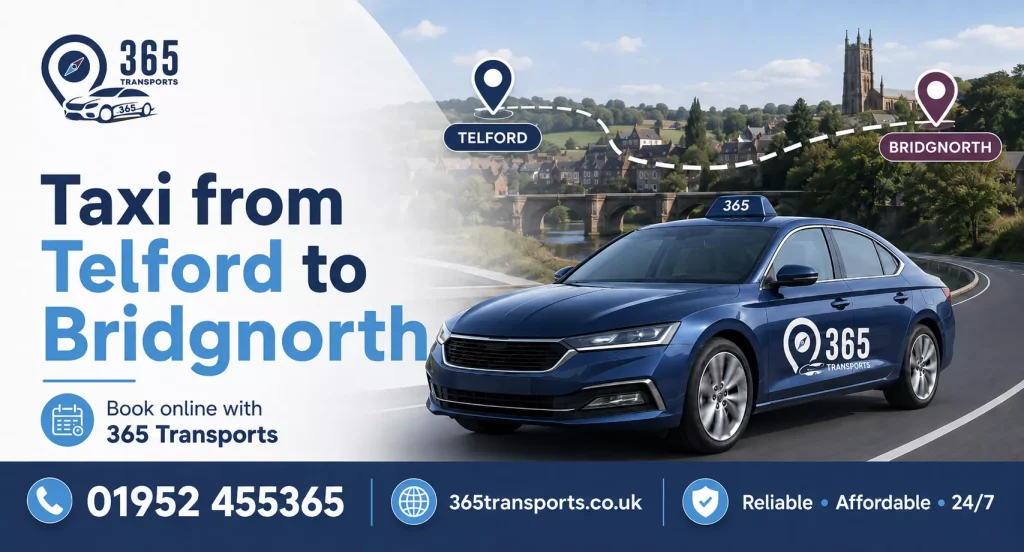 Book a taxi from Telford to Bridgnorth online | 365 Transports