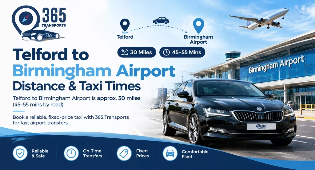 Telford to Birmingham Airport Distance & Taxi Times | 365 Transports